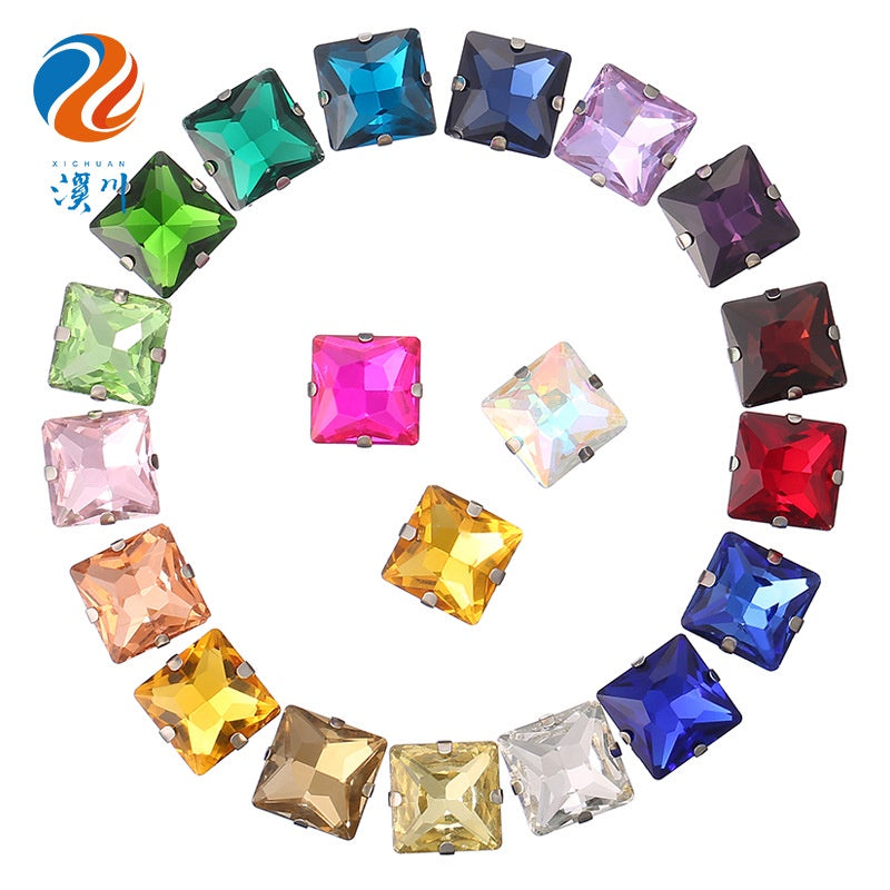 8/10/12/14mm Square Shape Rhinestones with Sliver Claw Stone for Garment Shoes Bag Making