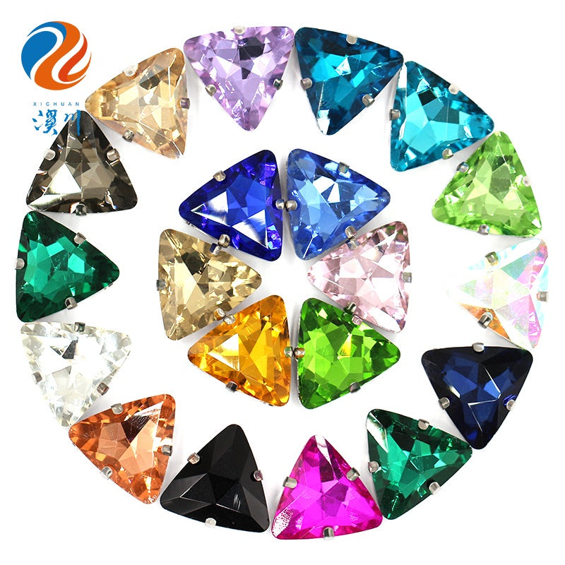 20pcs 18mm Triangle Hand Stitched Drill Glass Crystal Claw Drill Diy Wedding Dress Dress Shoe Size Accessories Material