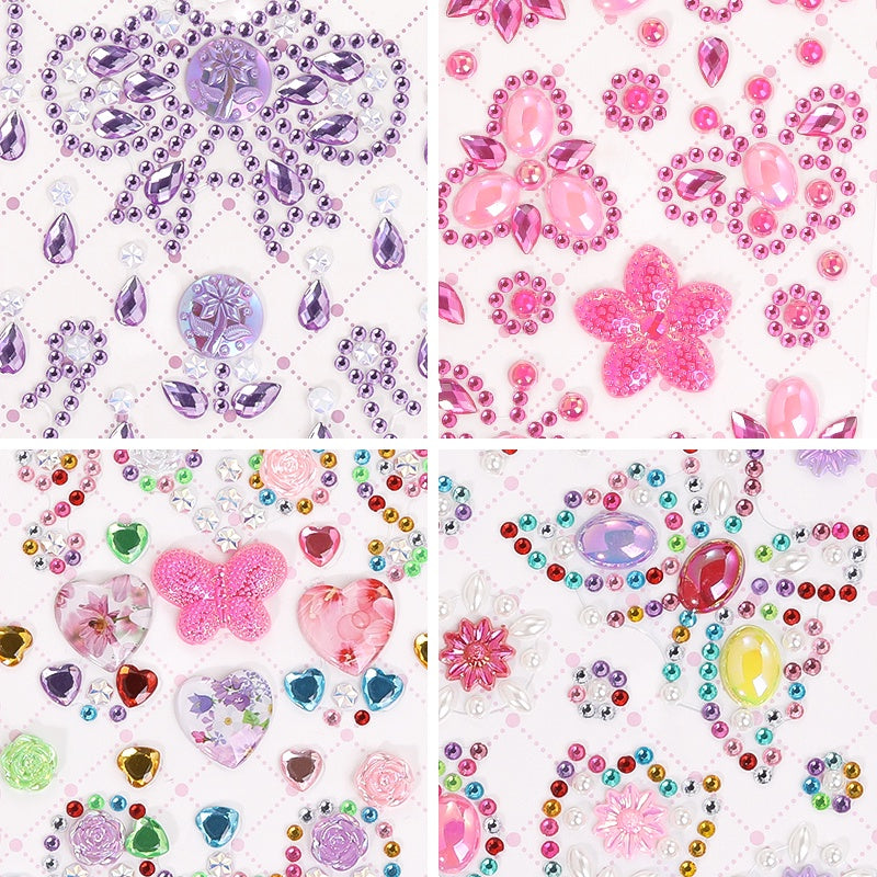 Rhinestone Stickers Children's Cartoon Flower Three-dimensional Stickers Diamond Love Butterfly Rhinestone Stickers Holiday Handmade Creative Mobile Phone Case DIY Decoration