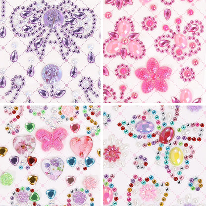 Rhinestone Stickers Children's Cartoon Flower Three-dimensional Stickers Diamond Love Butterfly Rhinestone Stickers Holiday Handmade Creative Mobile Phone Case DIY Decoration