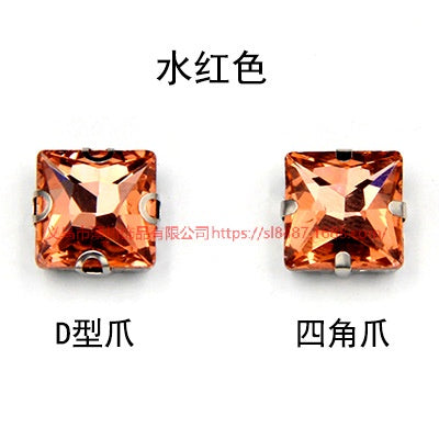 8/10/12/14mm Square Shape Rhinestones with Sliver Claw Stone for Garment Shoes Bag Making