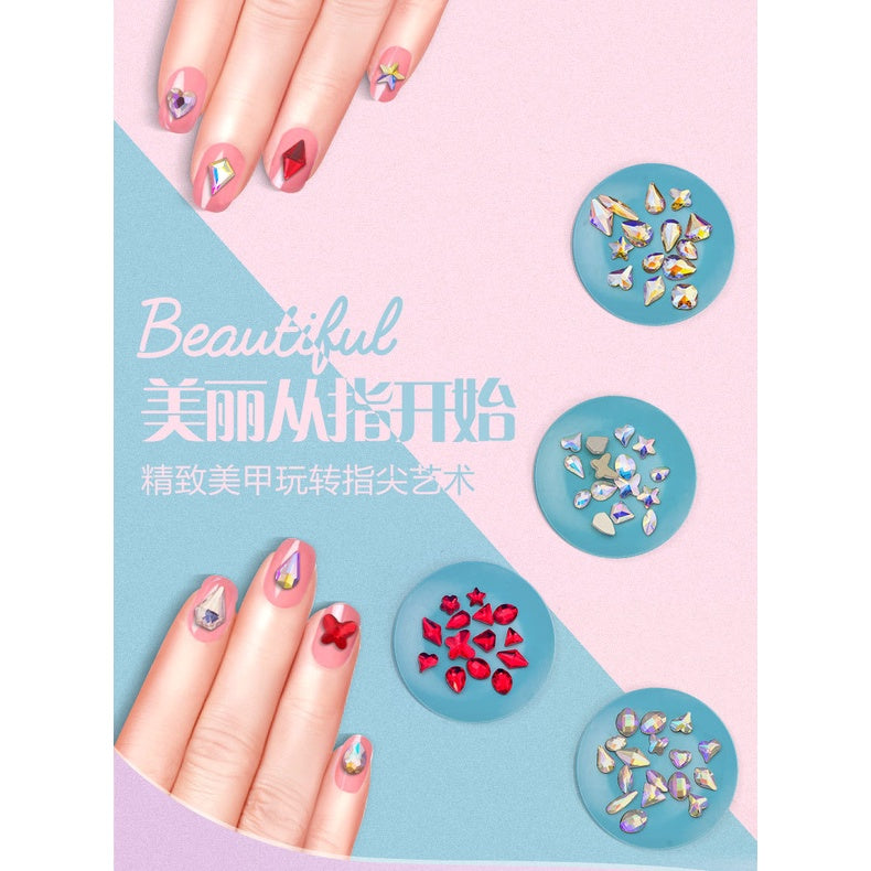 50pcs Red AB Color Flat Nail Rhinestone Nail Drill Diy Nail Stick Drill Nail Flat Shaped Drill Nail Decoration