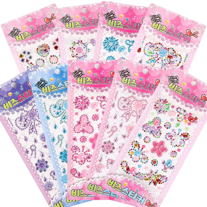 Rhinestone Stickers Children's Cartoon Flower Three-dimensional Stickers Diamond Love Butterfly Rhinestone Stickers Holiday Handmade Creative Mobile Phone Case DIY Decoration