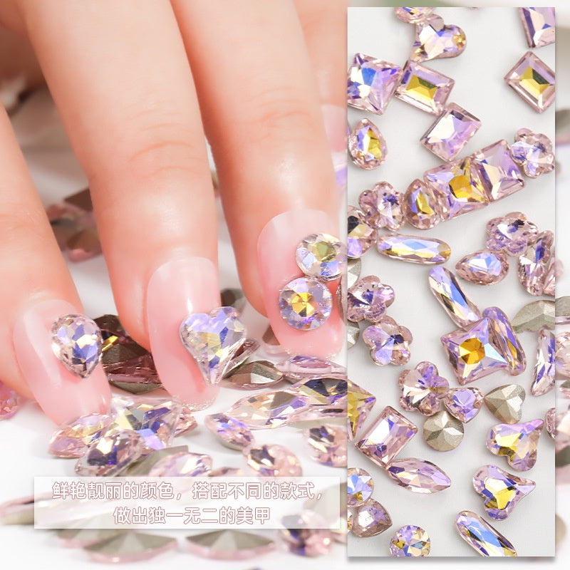 Korean Style Cute Design Tiny Crystal Nail Art Aurora Pink Color Diy Ornament Rhinestones