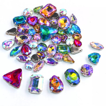 Mix Multiple Shapes of Shiny Colored Crystal Diamond Clothing Embellished with Rhinestone Gold Bottoms for DIY