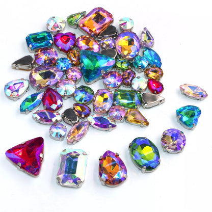 Mix Multiple Shapes of Shiny Colored Crystal Diamond Clothing Embellished with Rhinestone Gold Bottoms for DIY