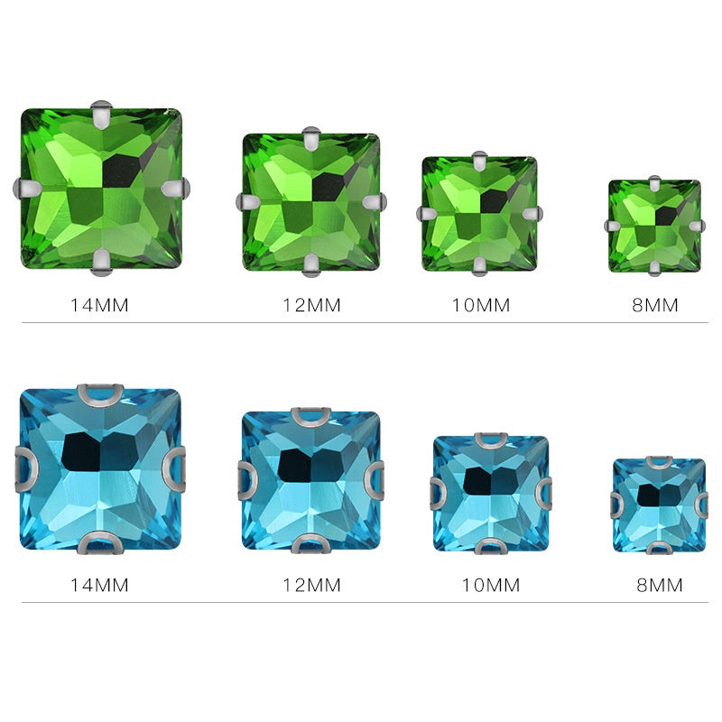 Square Shape 8/10/12/14mm Rhinestones with Sliver Claw Stone for Garment Shoes Bag Making