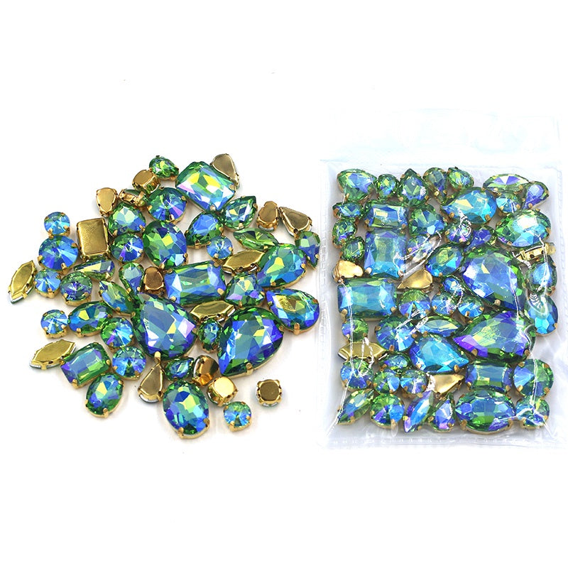 Mix Multiple Shapes of Shiny Colored Crystal Diamond Clothing Embellished with Rhinestone Gold Bottoms for DIY