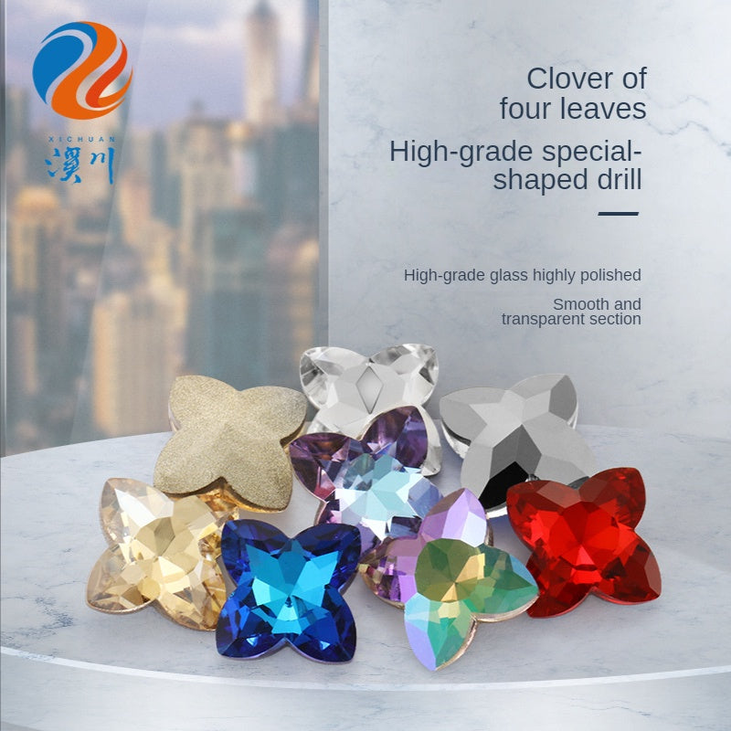 Special-shaped Rhinestone 10pcs Four-leaf Clover High Top Shiny High-grade Rhinestone Diy Ornament Accessories Pointed Bottom Drill Nail Nail Stickers Drill Phone Case Materials