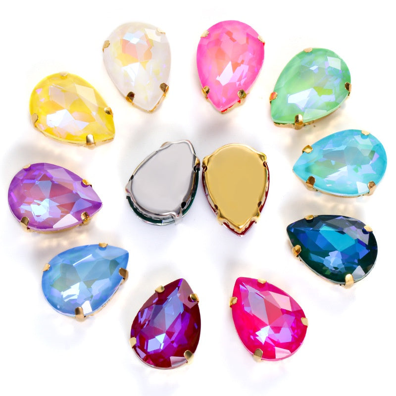 10 pcs Mocha Fluorescent Water Drop Quadangle Claw Drill Diy Ornament Accessories Pointed Bottom Drill Nail Paste Drill Material