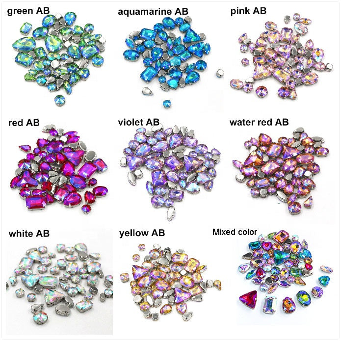 Mix Multiple Shapes of Shiny Colored Crystal Diamond Clothing Embellished with Rhinestone Gold Bottoms for DIY