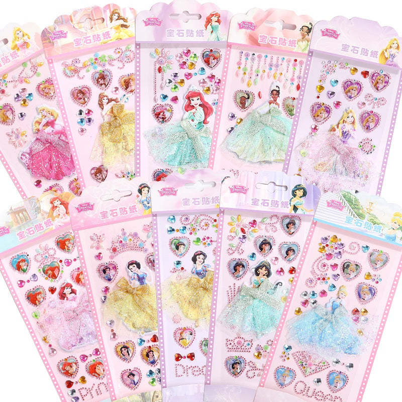 Princess Gauze Skirt Children's Gem Stick Crystal Ornament Stickers Cartoon Diamond Creative Stickers