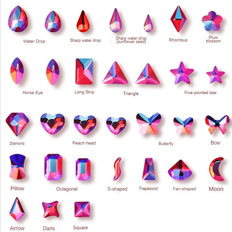 50pcs Red AB Color Flat Nail Rhinestone Nail Drill Diy Nail Stick Drill Nail Flat Shaped Drill Nail Decoration