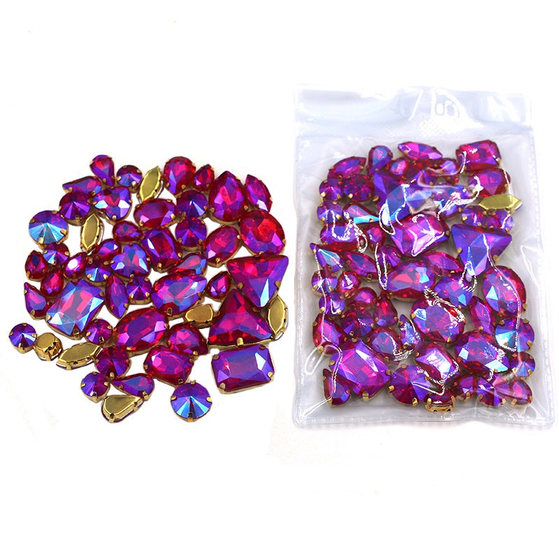 Mix Multiple Shapes of Shiny Colored Crystal Diamond Clothing Embellished with Rhinestone Gold Bottoms for DIY