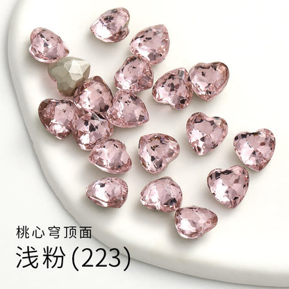 Fancy Heart Shape Pink Rose Shiny Ctystal DIY Jewelry Nail Art Cute Rhinestone