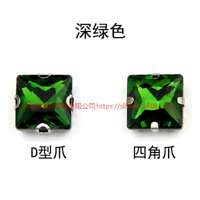 Square Shape 8/10/12/14mm Rhinestones with Sliver Claw Stone for Garment Shoes Bag Making