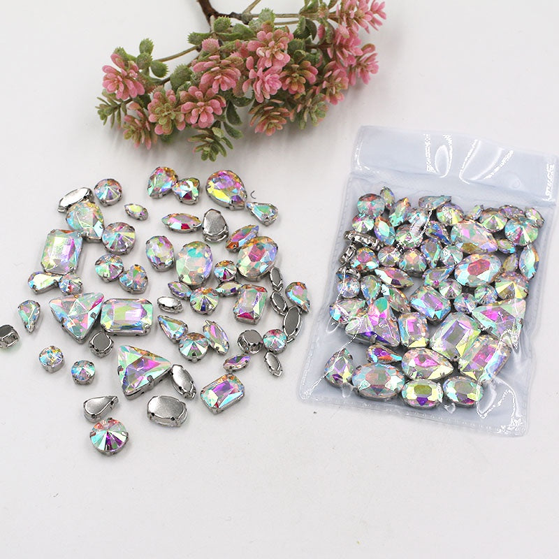 Mix Multiple Shapes of Shiny Colored Crystal Diamond Clothing Embellished with Rhinestone Gold Bottoms for DIY