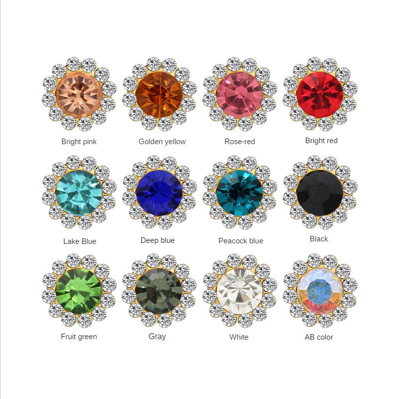 10pcs Round Rhine-water Sunflower Hand Stitched Drill Stained Glass Drill Buckle Diy Hand Stitched Hair Accessories Shoes Clothing Case and Bag Accessories