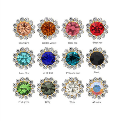 10pcs Round Rhine-water Sunflower Hand Stitched Drill Stained Glass Drill Buckle Diy Hand Stitched Hair Accessories Shoes Clothing Case and Bag Accessories