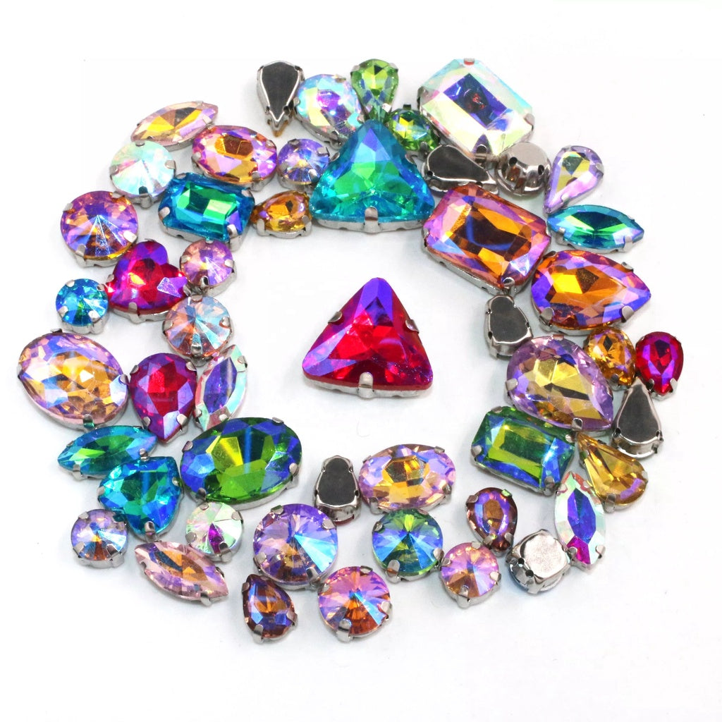 Mix Multiple Shapes of Shiny Colored Crystal Diamond Clothing Embellished with Rhinestone Gold Bottoms for DIY