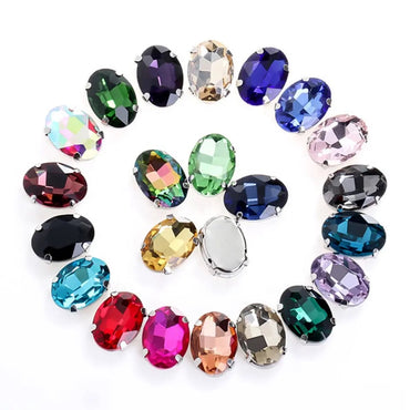 Fashion Oval Shape 13*18mm/18*25mm Big Shiny Glass Rhinestone with Silver Bottom Crystal for DIY Jewelry Making