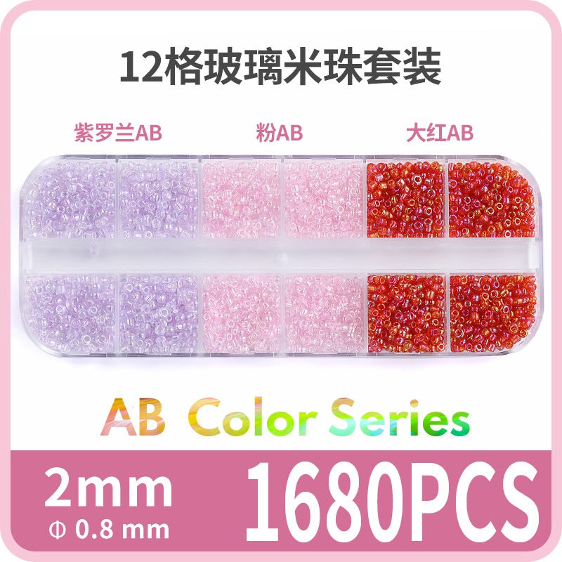 Fashion 12 Gramme Bead Set Box DIY Chain Through Hole Glass Cross Beaded Bracelet Beads