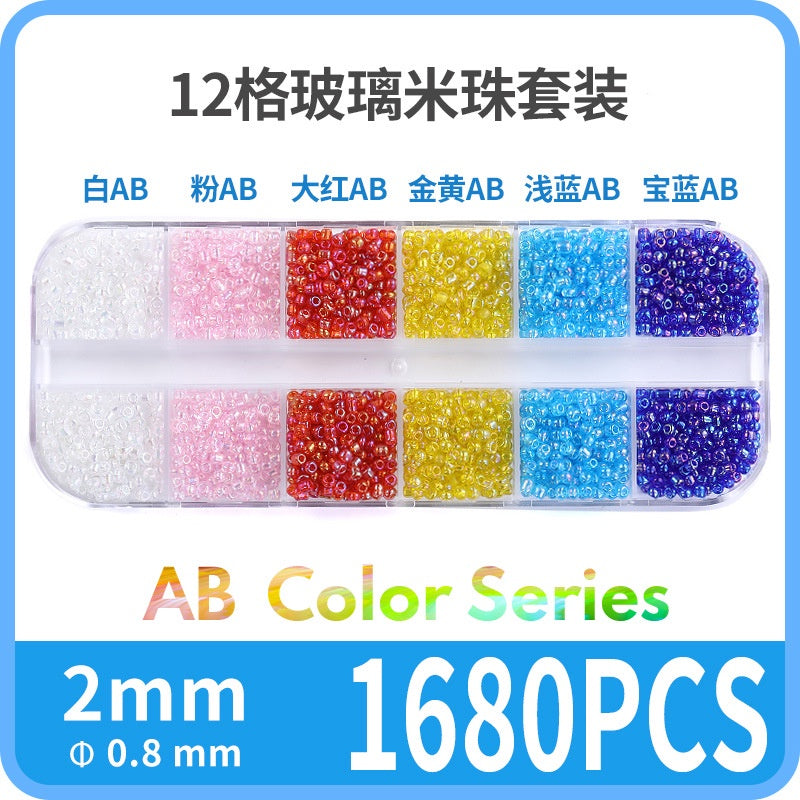 Fashion 12 Gramme Bead Set Box DIY Chain Through Hole Glass Cross Beaded Bracelet Beads