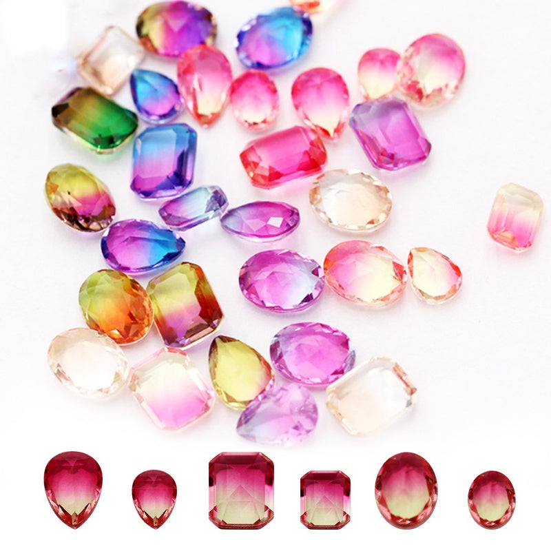 10Pcs Elliptic shape Special Color Gradient Nail Rhinestones Diy Accessories Nail Jewelry Materials