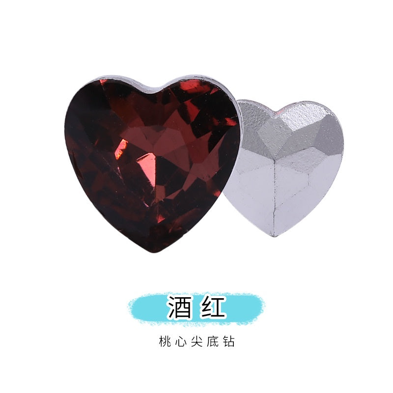12mm Rhinestone Love Rhinestone Crystal Glass Rhinestone  Pointy Bottom Peach Heart Diy Mobile Phone Paste Rhinestone Accessories Clothing Jewelry Rhinestone