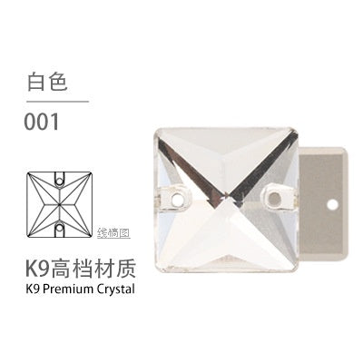 10pcs Flat Hand Stitched Crystal Square Flat Button Glass Double Hole Rhinestone