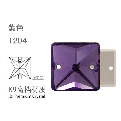 10pcs Flat Hand Stitched Crystal Square Flat Button Glass Double Hole Rhinestone
