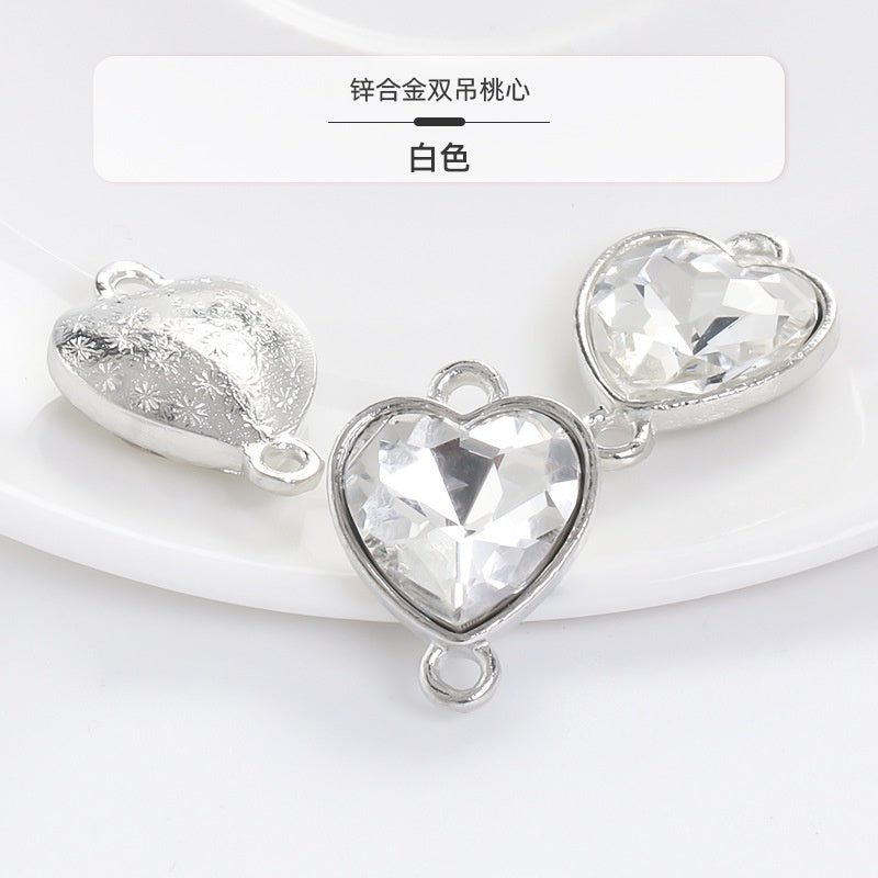 Crystal Heart Pendant Double Hole Bracelet Necklace Glass Diamond Link Piece DIY Bag Clothing Shoe Accessories
