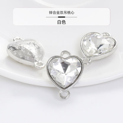 Crystal Heart Pendant Double Hole Bracelet Necklace Glass Diamond Link Piece DIY Bag Clothing Shoe Accessories