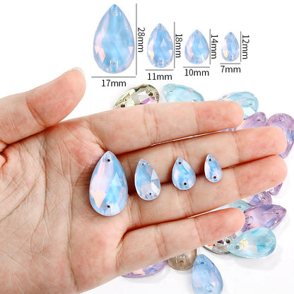 7*12mm/10*14mm Water Drop Glass Button Flat Bottom Double Hole Rhinestone Hand Sewn Crystal Stone AB Color Flat Button Wedding Accessories
