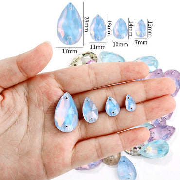 7 * 12Mm/10 * 14mm water drop glass buckle flat bottom double hole rhinestone hand sewn crystal stone AB color flat buckle wedding accessories