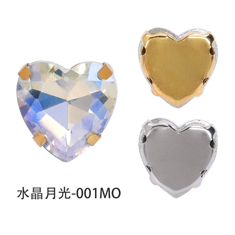 12mm Heart Shape Plating Shiny Color Clothing Accessories Rhinestone with Claw for DIY Jewelry Handmade