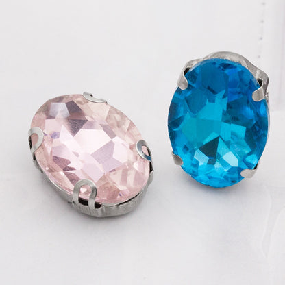 8*10mm 10*14mm Oval Shape Crystal Strass Diamond Rhinestone Sew on Clothing Garment Rhinestone with Claw for Dress