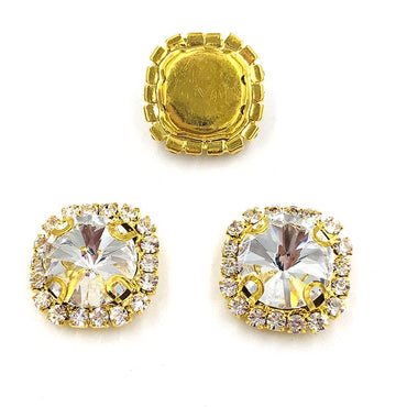 10pcs 14mm Round Rivoli Shape Crystal Rhinestone with Gold/sliver Bottom for DIY Handmade Clothing Accessories
