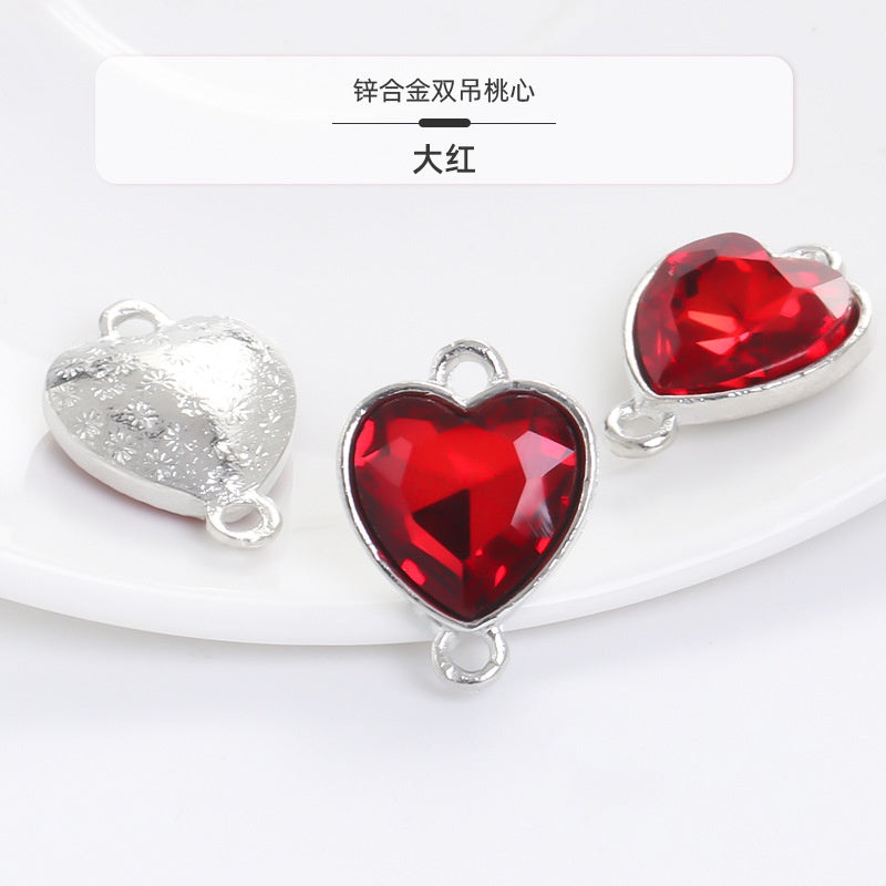 Crystal Heart Pendant Double Hole Bracelet Necklace Glass Diamond Link Piece DIY Bag Clothing Shoe Accessories