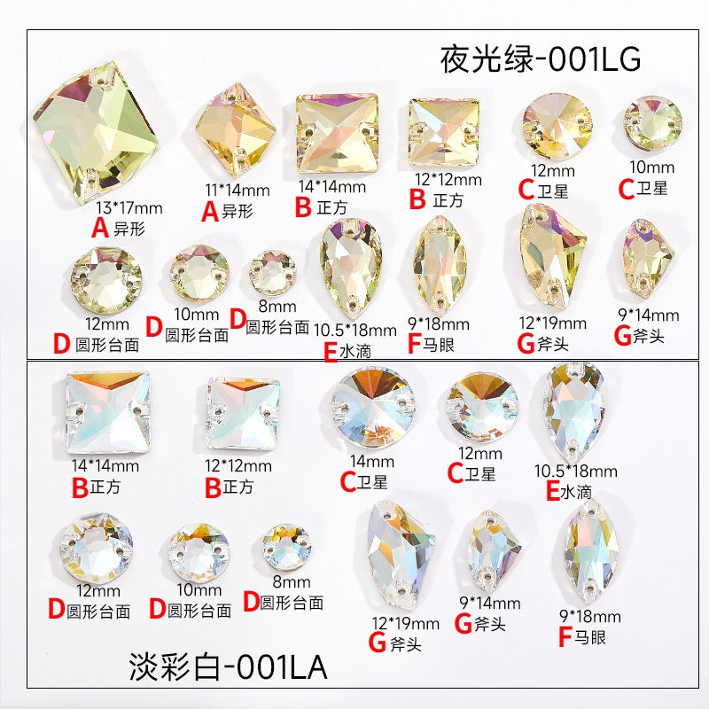 Crystal Button Drop Flat Button Hand Sewn Stone High End Glass Double Hole Flat Bottom Rhinestone Crystal Stone Shining Does Not Scratch Clothing Accessories