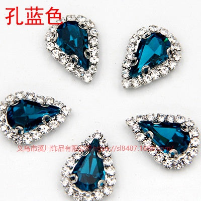 10pcs 5*8mm Sharp Drop Claw Rhinestone Sew on Crystal Rhinestone with Gold/Sliver Claw Crystal for Clothing Garment Diy Headdress Accessories