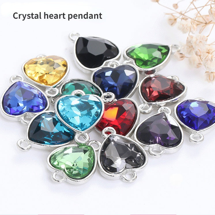 Crystal Heart Pendant Double Hole Bracelet Necklace Glass Diamond Link Piece DIY Bag Clothing Shoe Accessories