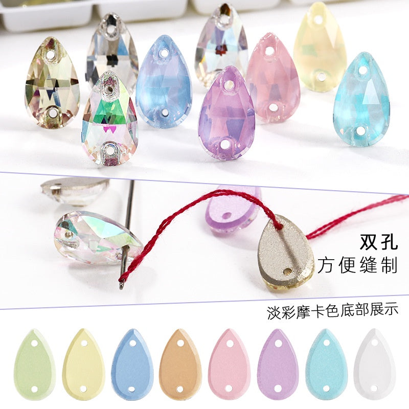 7 * 12Mm/10 * 14mm water drop glass buckle flat bottom double hole rhinestone hand sewn crystal stone AB color flat buckle wedding accessories