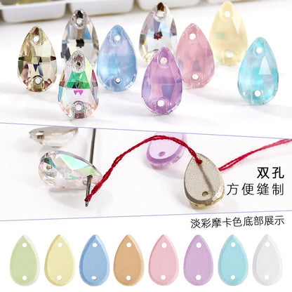 7 * 12Mm/10 * 14mm water drop glass buckle flat bottom double hole rhinestone hand sewn crystal stone AB color flat buckle wedding accessories