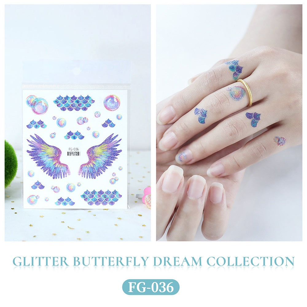 Butterfly Tattoo Sticker Waterproof Glitter Butterfly Princess Face Sticker