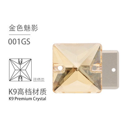 10pcs Flat Hand Stitched Crystal Square Flat Button Glass Double Hole Rhinestone