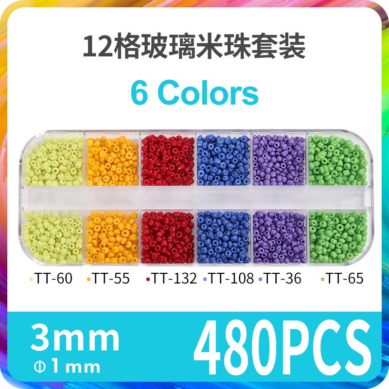 Fashion 12 Gramme Bead Set Box DIY Chain Through Hole Glass Cross Beaded Bracelet Beads