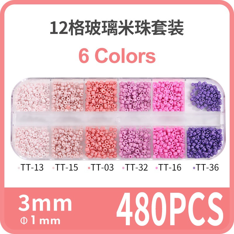 Fashion 12 Gramme Bead Set Box DIY Chain Through Hole Glass Cross Beaded Bracelet Beads