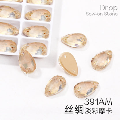 7 * 12Mm/10 * 14mm water drop glass buckle flat bottom double hole rhinestone hand sewn crystal stone AB color flat buckle wedding accessories