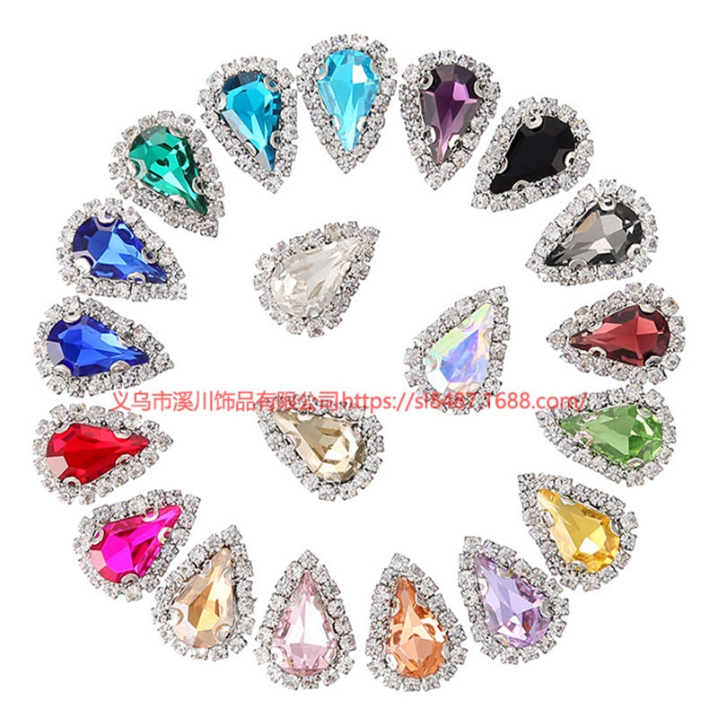 10pcs 5*8mm Sharp Drop Claw Rhinestone Sew on Crystal Rhinestone with Gold/Sliver Claw Crystal for Clothing Garment Diy Headdress Accessories